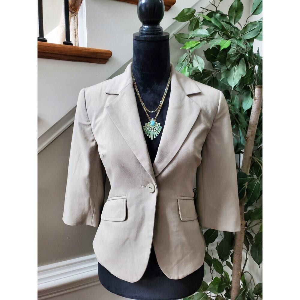 Noel Asmar Women's Beige Polyester Single Breasted Long Sleeve Blazer Size XS